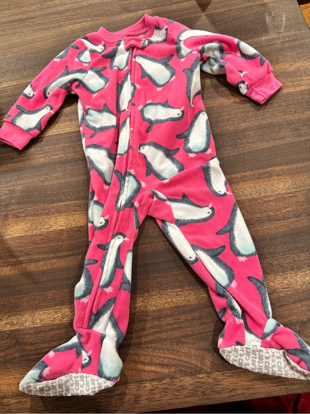 Carter's Pink Fleece Penguin Footed One-Piece Pajamas